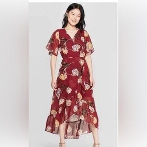 A NEW DAY BURGUNDY FLORAL DRESS MED
